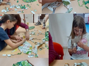 As sua folhas verdes foram feitas com pedaços verdes das embalagens tetrapak da Compal.