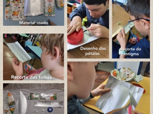 Material usado e desenho e recorte das pétalas.