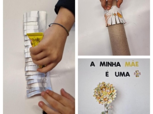 Elaboração do caule e exposição da flor num espaço de passagem para que toda a Comunidade a pudesse admirar.