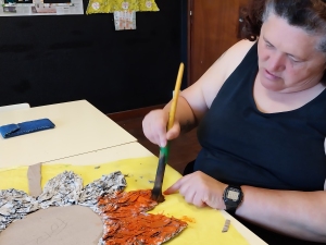 Momento de pintura da flor.
