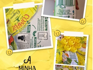 Detalhe da Flor:
- embalagem Compal;
- selo da Tetra Pak.