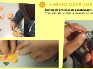 Alunos a criar os marcadores de livro, com recurso A técnicas de recorte e colagem.