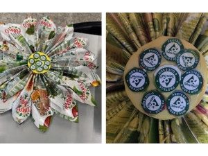 Flor detalhe das embalagens e do selo tetra Pak