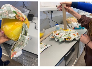 Processo de montagem das diferentes partes da flor.